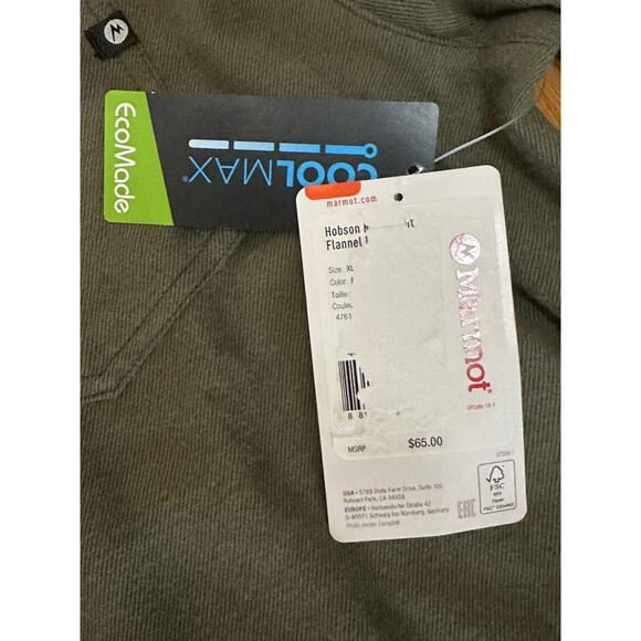 Marmot Hobson Flannel Shirt UPF 45 Green XL NWT - Picture 7 of 8